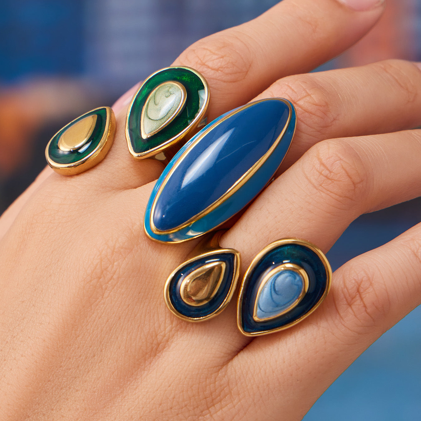 316L Stainless Steel 18K Gold PVD Vintage Enamel Oval Ring - Vintage Gold Band Enamel Minimalist Wholesale Stainless Steel Jewelry - Sensitive Skin Friendly - Detail 10