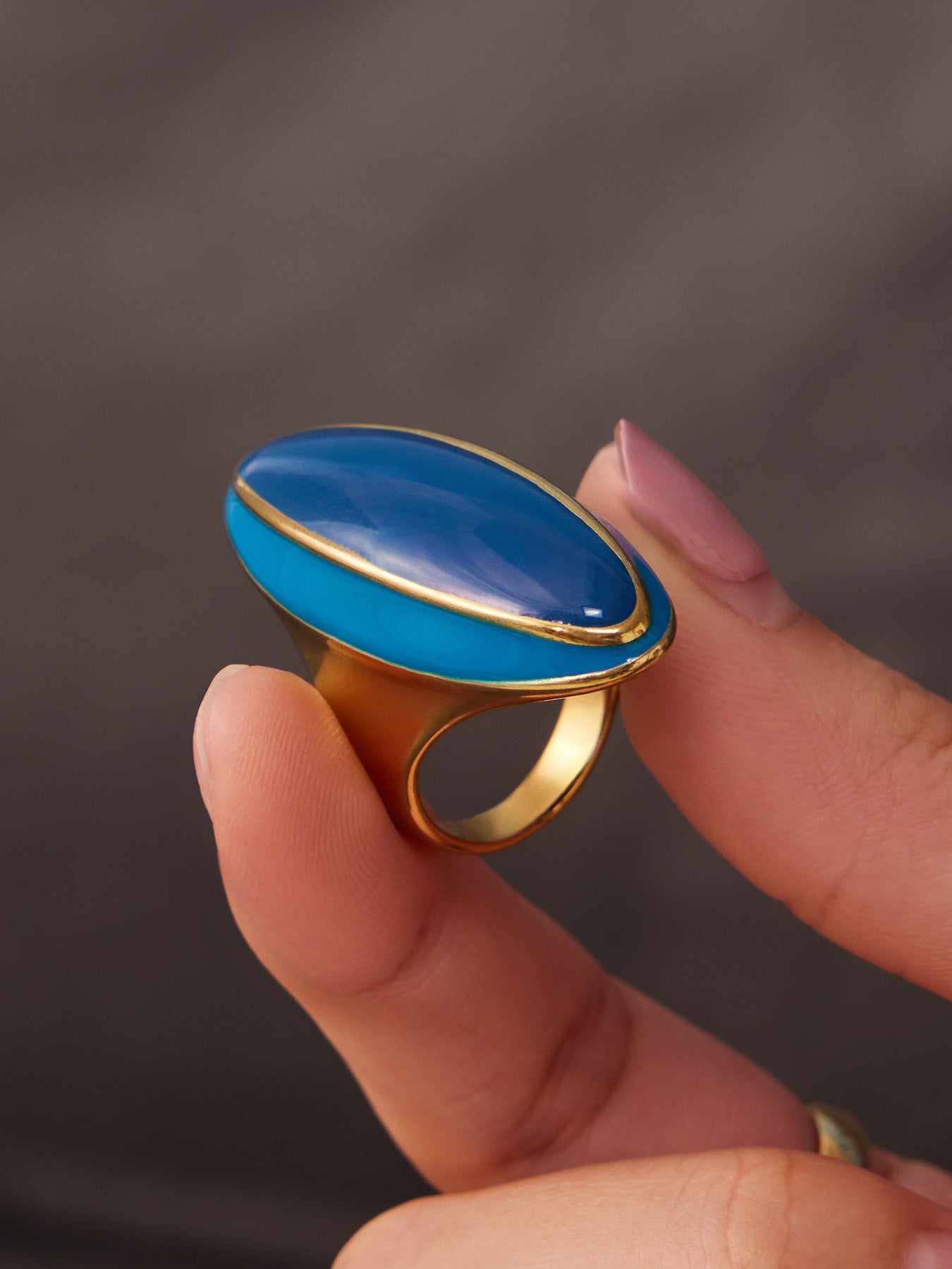 316L Stainless Steel 18K Gold PVD Vintage Enamel Oval Ring - Vintage Gold Band Enamel Minimalist Wholesale Stainless Steel Jewelry - Sensitive Skin Friendly - Detail 12