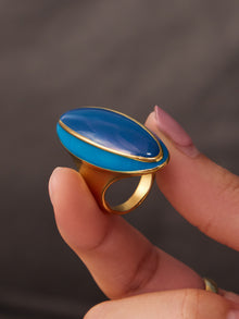 316L Stainless Steel 18K Gold PVD Vintage Enamel Oval Ring - Vintage Gold Band Enamel Minimalist Wholesale Stainless Steel Jewelry - Sensitive Skin Friendly - Detail 12