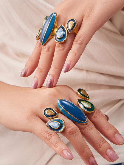 316L Stainless Steel 18K Gold PVD Vintage Enamel Oval Ring - Vintage Gold Band Enamel Minimalist Wholesale Stainless Steel Jewelry - Sensitive Skin Friendly - Detail 17