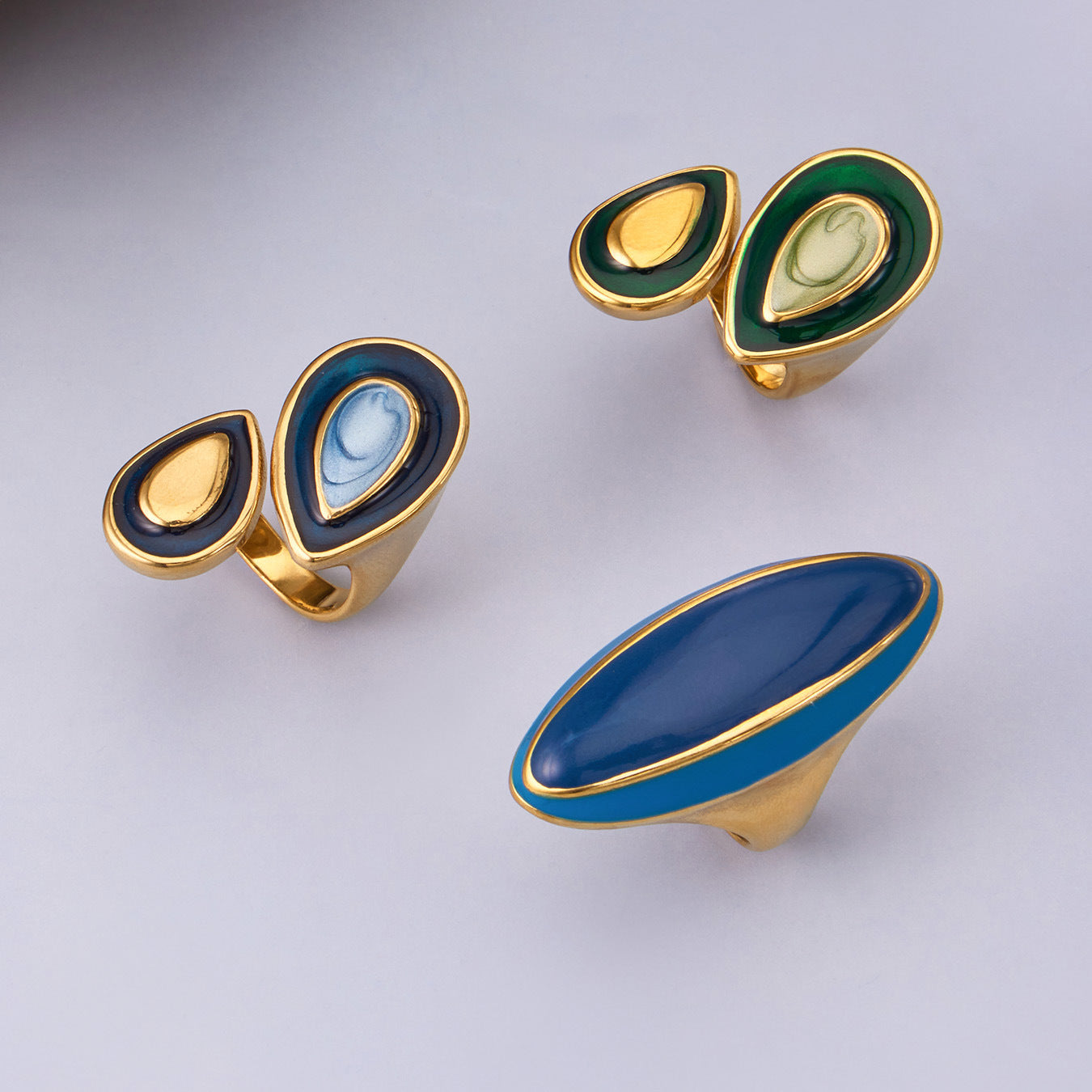 316L Stainless Steel 18K Gold PVD Vintage Enamel Oval Ring - Vintage Gold Band Enamel Minimalist Wholesale Stainless Steel Jewelry - Sensitive Skin Friendly - Detail 2