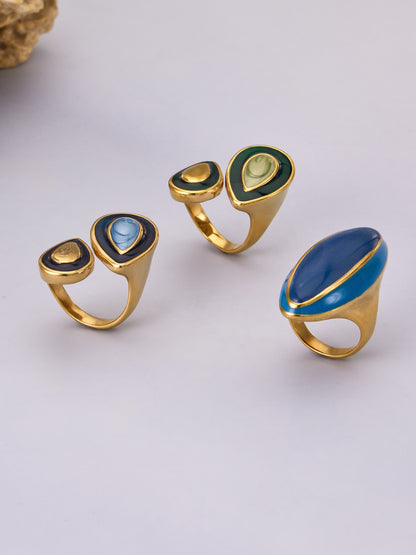 316L Stainless Steel 18K Gold PVD Vintage Enamel Oval Ring - Vintage Gold Band Enamel Minimalist Wholesale Stainless Steel Jewelry - Sensitive Skin Friendly - Detail 3