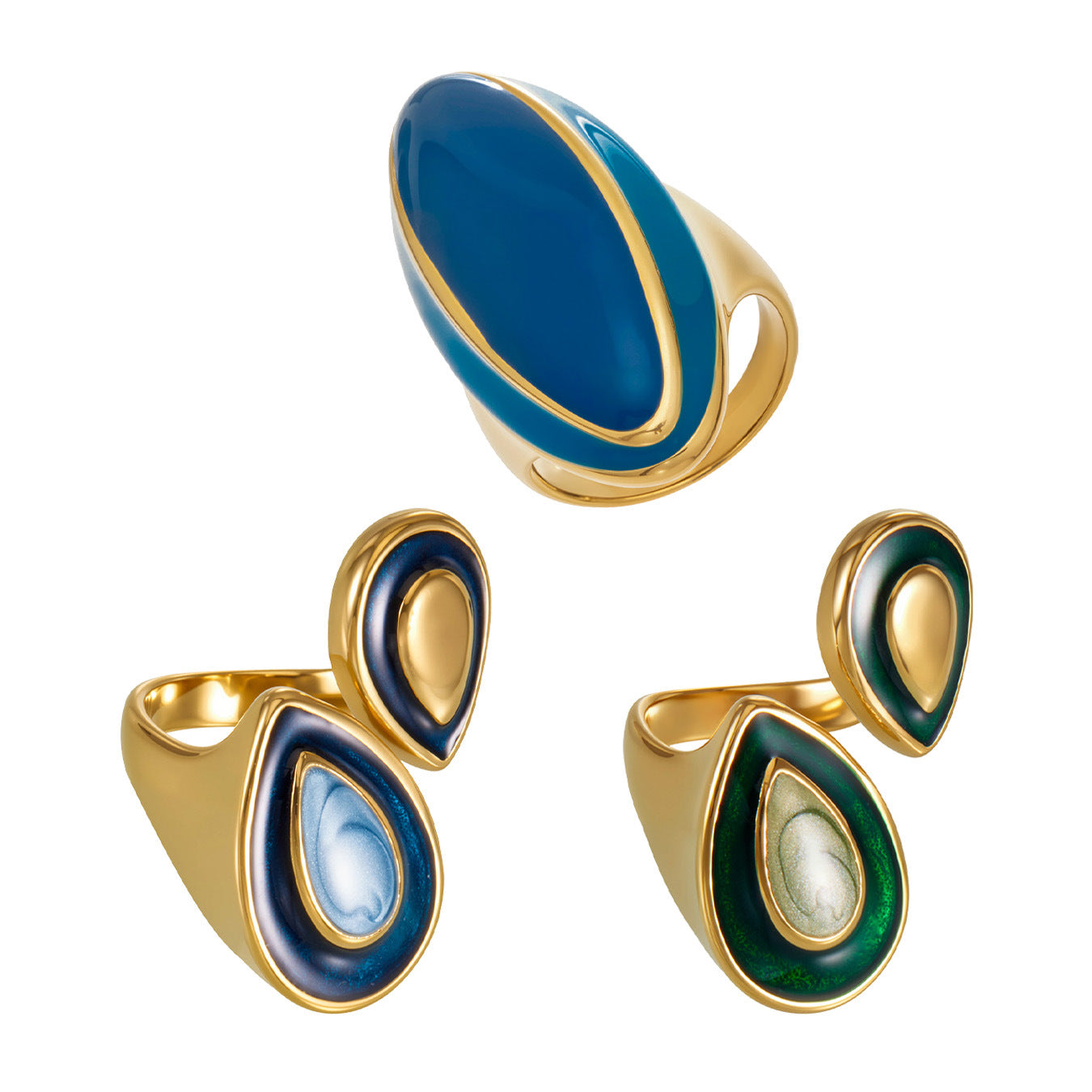 316L Stainless Steel 18K Gold PVD Vintage Enamel Oval Ring - Vintage Gold Band Enamel Minimalist Wholesale Stainless Steel Jewelry - Sensitive Skin Friendly - Detail 6