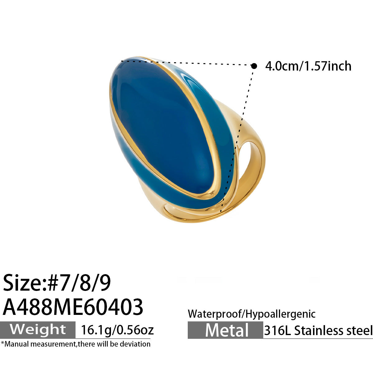 316L Stainless Steel 18K Gold PVD Vintage Enamel Oval Ring - Vintage Gold Band Enamel Minimalist Wholesale Stainless Steel Jewelry - Sensitive Skin Friendly - Detail 8