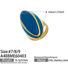 316L Stainless Steel 18K Gold PVD Vintage Enamel Oval Ring - Vintage Gold Band Enamel Minimalist Wholesale Stainless Steel Jewelry - Sensitive Skin Friendly - Detail 8