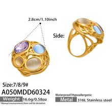 316L Stainless Steel 18K Gold PVD Vintage Filigree Cat's Eye Ring - Vintage Gold Ring, Filigree Design, Cat's Eye Stone Wholesale Stainless Steel Jewelry - Sensitive Skin Friendly - Detail 12