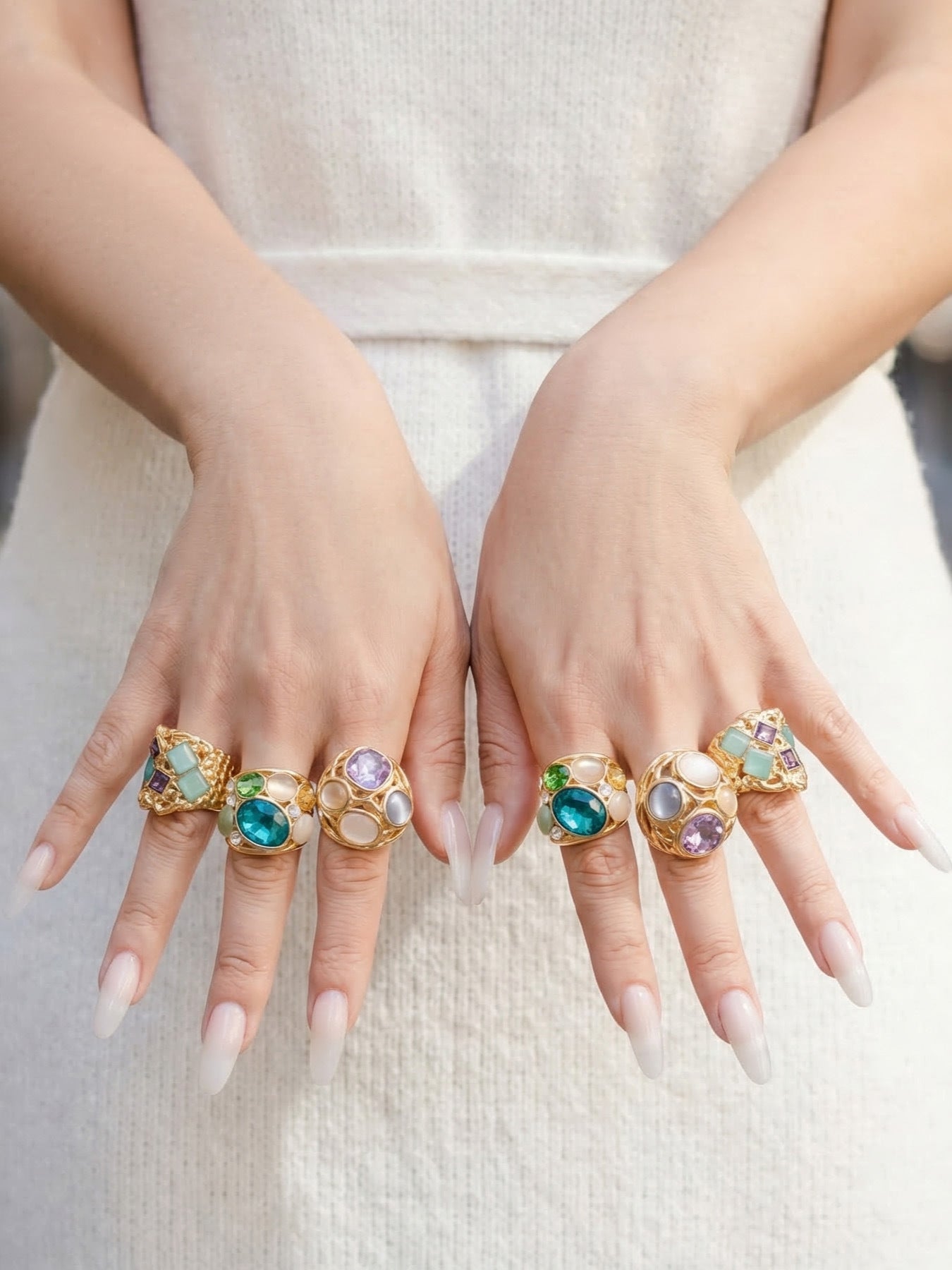 316L Stainless Steel 18K Gold PVD Vintage Filigree Cat's Eye Ring - Vintage Gold Ring, Filigree Design, Cat's Eye Stone Wholesale Stainless Steel Jewelry - Sensitive Skin Friendly - Detail 8