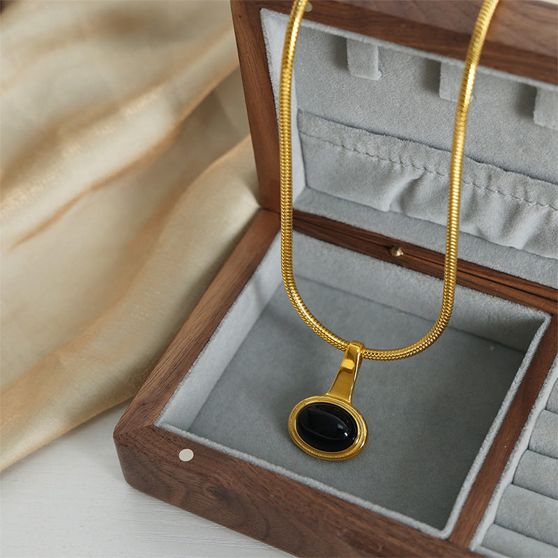 316L Stainless Steel 18K Gold PVD Vintage Glass Bead Pendant Necklace - Vintage French Glass Bead Pendant Wholesale Stainless Steel Jewelry - Sensitive Skin Friendly - Detail 1