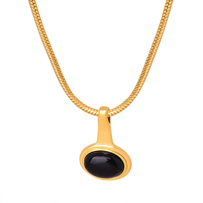 316L Stainless Steel 18K Gold PVD Vintage Glass Bead Pendant Necklace - Vintage French Glass Bead Pendant Wholesale Stainless Steel Jewelry - Sensitive Skin Friendly - Detail 2