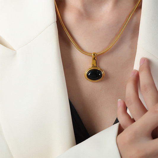 316L Stainless Steel 18K Gold PVD Vintage Glass Bead Pendant Necklace - Vintage French Glass Bead Pendant Wholesale Stainless Steel Jewelry - Sensitive Skin Friendly - Detail 4