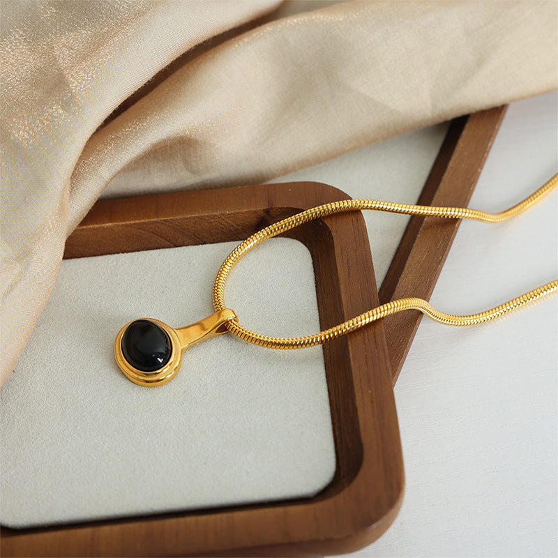 316L Stainless Steel 18K Gold PVD Vintage Glass Bead Pendant Necklace - Vintage French Glass Bead Pendant Wholesale Stainless Steel Jewelry - Sensitive Skin Friendly - Detail 6