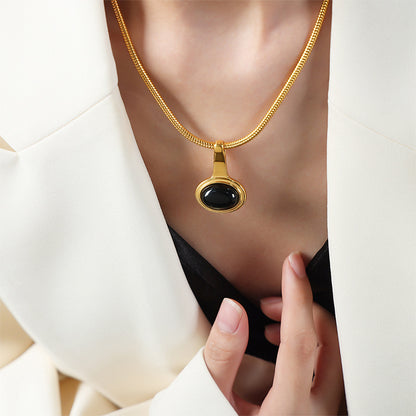 316L Stainless Steel 18K Gold PVD Vintage Glass Bead Pendant Necklace - Vintage French Glass Bead Pendant Wholesale Stainless Steel Jewelry - Sensitive Skin Friendly - Detail 7