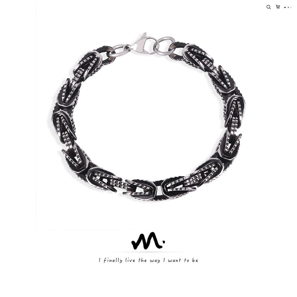 316L Stainless Steel 18K Gold PVD Vintage Heavy Metal Bracelet - Vintage Heavy Metal Bracelet Wholesale Stainless Steel Jewelry - Sensitive Skin Friendly - Detail 1