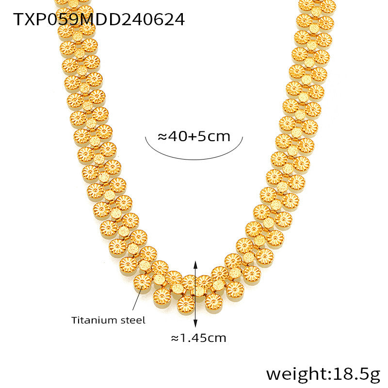 316L Stainless Steel 18K Gold PVD Vintage-Inspired Medallion Spliced Bracelet Necklace Set - Vintage Medallion Spliced Design Wholesale Stainless Steel Jewelry - Sensitive Skin Friendly - Detail 10