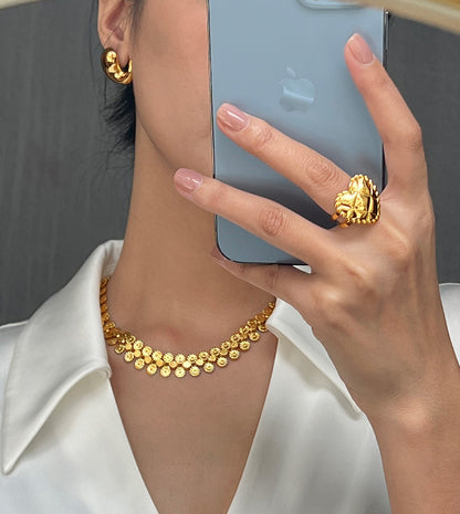 316L Stainless Steel 18K Gold PVD Vintage-Inspired Medallion Spliced Bracelet Necklace Set - Vintage Medallion Spliced Design Wholesale Stainless Steel Jewelry - Sensitive Skin Friendly - Detail 11