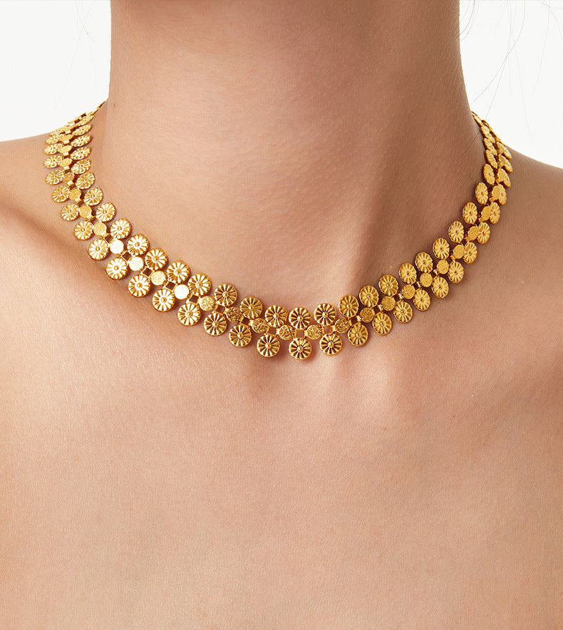 316L Stainless Steel 18K Gold PVD Vintage-Inspired Medallion Spliced Bracelet Necklace Set - Vintage Medallion Spliced Design Wholesale Stainless Steel Jewelry - Sensitive Skin Friendly - Detail 3