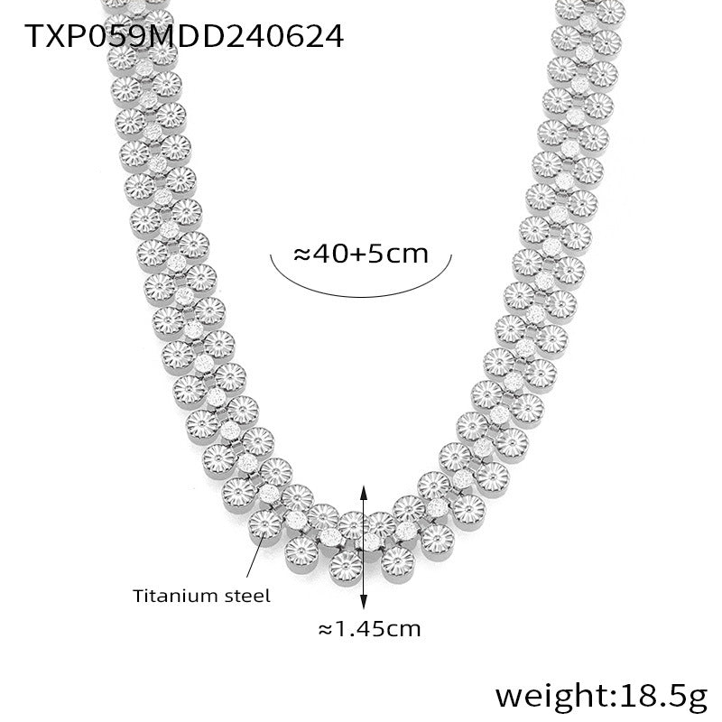 316L Stainless Steel 18K Gold PVD Vintage-Inspired Medallion Spliced Bracelet Necklace Set - Vintage Medallion Spliced Design Wholesale Stainless Steel Jewelry - Sensitive Skin Friendly - Detail 5