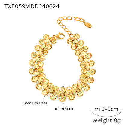 316L Stainless Steel 18K Gold PVD Vintage-Inspired Medallion Spliced Bracelet Necklace Set - Vintage Medallion Spliced Design Wholesale Stainless Steel Jewelry - Sensitive Skin Friendly - Detail 6