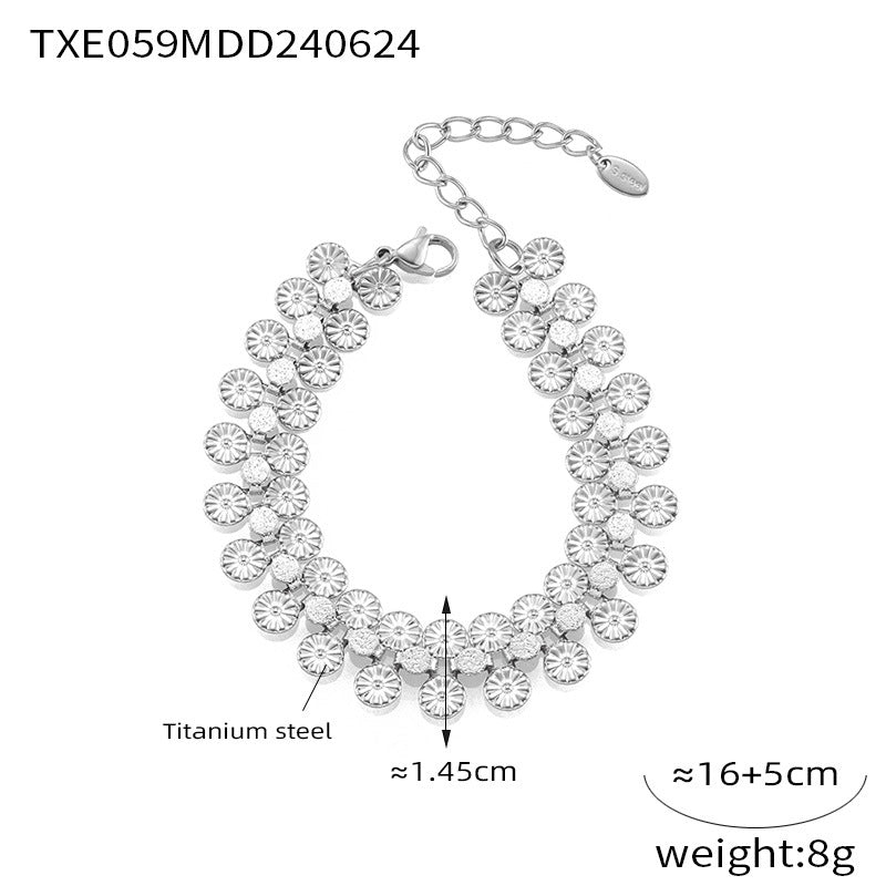316L Stainless Steel 18K Gold PVD Vintage-Inspired Medallion Spliced Bracelet Necklace Set - Vintage Medallion Spliced Design Wholesale Stainless Steel Jewelry - Sensitive Skin Friendly - Detail 8
