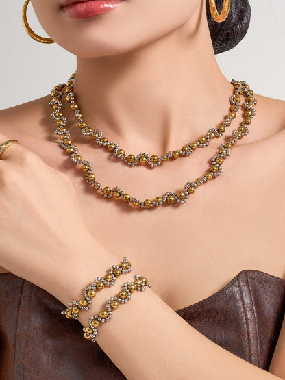 316L Stainless Steel 18K Gold PVD Vintage Mixed Metal Beaded Chain Bracelet Necklace - Vintage Mixed Metal Beaded Chain Wholesale Stainless Steel Jewelry - Sensitive Skin Friendly - Detail 1