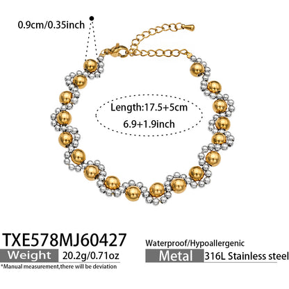 316L Stainless Steel 18K Gold PVD Vintage Mixed Metal Beaded Chain Bracelet Necklace - Vintage Mixed Metal Beaded Chain Wholesale Stainless Steel Jewelry - Sensitive Skin Friendly - Detail 12