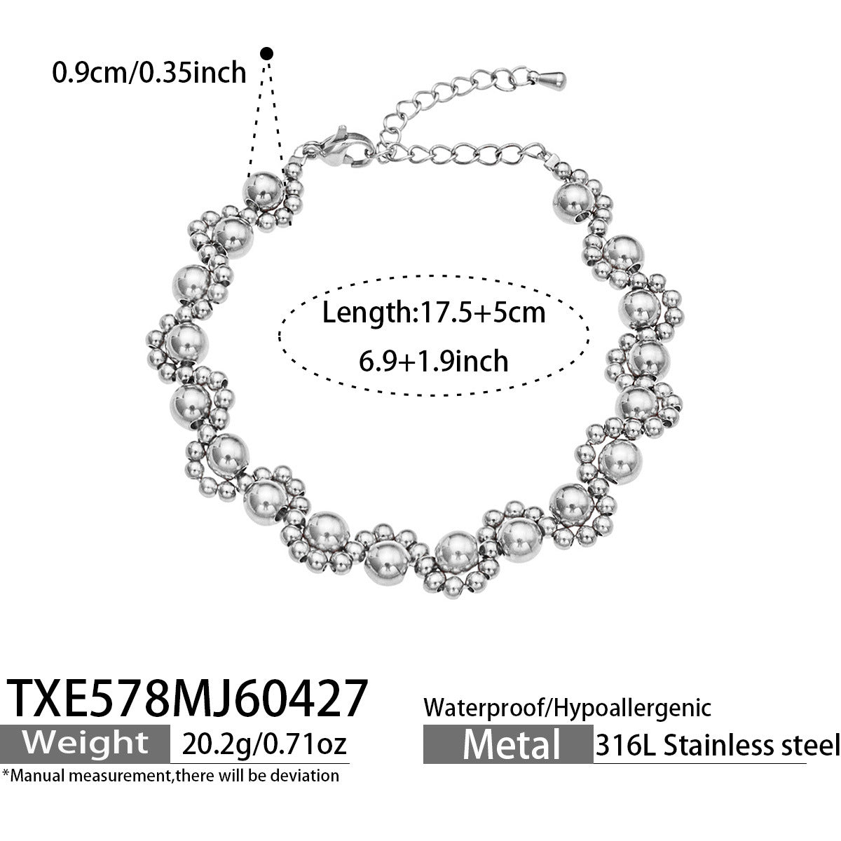 316L Stainless Steel 18K Gold PVD Vintage Mixed Metal Beaded Chain Bracelet Necklace - Vintage Mixed Metal Beaded Chain Wholesale Stainless Steel Jewelry - Sensitive Skin Friendly - Detail 13