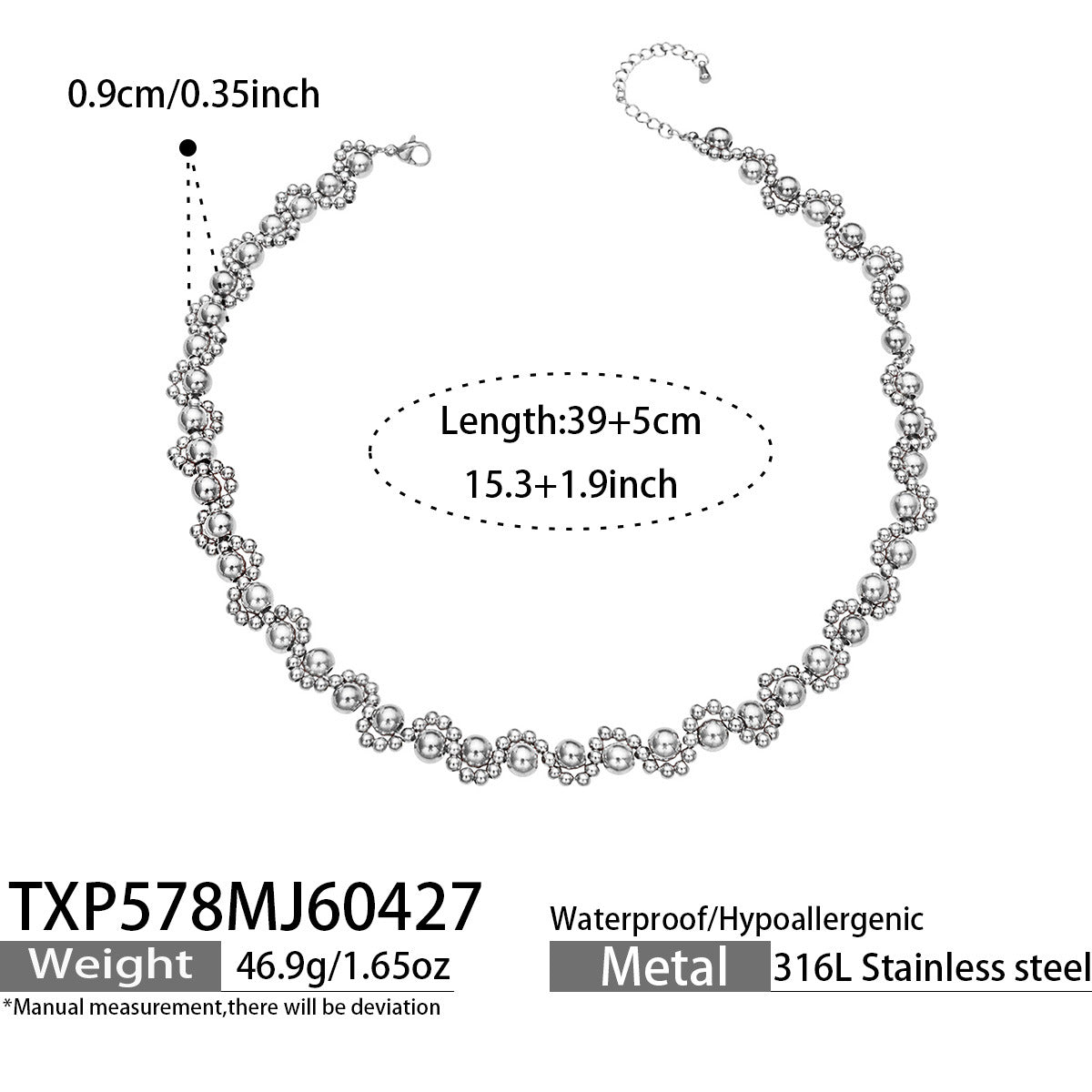 316L Stainless Steel 18K Gold PVD Vintage Mixed Metal Beaded Chain Bracelet Necklace - Vintage Mixed Metal Beaded Chain Wholesale Stainless Steel Jewelry - Sensitive Skin Friendly - Detail 19