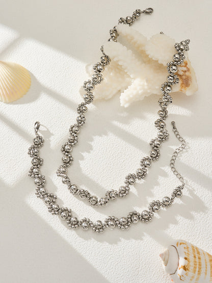 316L Stainless Steel 18K Gold PVD Vintage Mixed Metal Beaded Chain Bracelet Necklace - Vintage Mixed Metal Beaded Chain Wholesale Stainless Steel Jewelry - Sensitive Skin Friendly - Detail 2