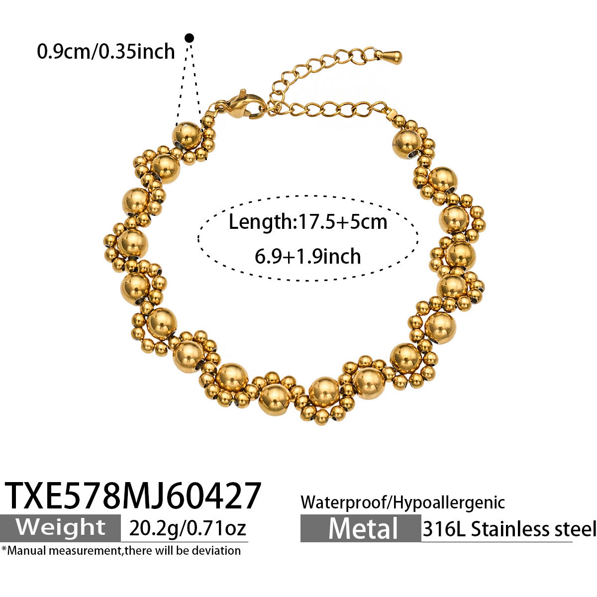 316L Stainless Steel 18K Gold PVD Vintage Mixed Metal Beaded Chain Bracelet Necklace - Vintage Mixed Metal Beaded Chain Wholesale Stainless Steel Jewelry - Sensitive Skin Friendly - Detail 20