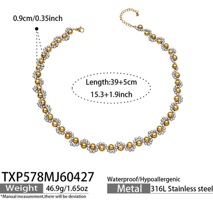 316L Stainless Steel 18K Gold PVD Vintage Mixed Metal Beaded Chain Bracelet Necklace - Vintage Mixed Metal Beaded Chain Wholesale Stainless Steel Jewelry - Sensitive Skin Friendly - Detail 21