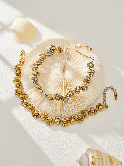 316L Stainless Steel 18K Gold PVD Vintage Mixed Metal Beaded Chain Bracelet Necklace - Vintage Mixed Metal Beaded Chain Wholesale Stainless Steel Jewelry - Sensitive Skin Friendly - Detail 3