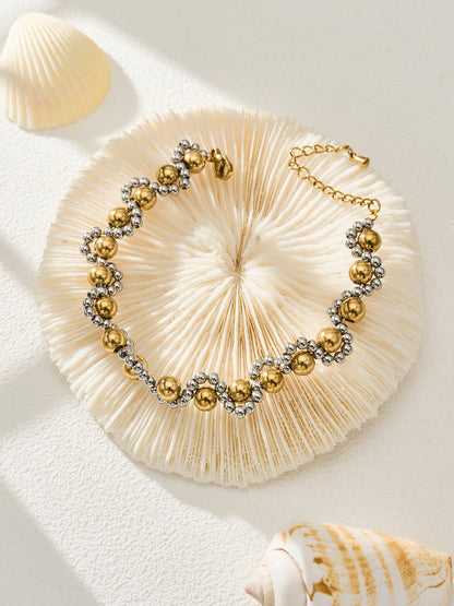316L Stainless Steel 18K Gold PVD Vintage Mixed Metal Beaded Chain Bracelet Necklace - Vintage Mixed Metal Beaded Chain Wholesale Stainless Steel Jewelry - Sensitive Skin Friendly - Detail 4