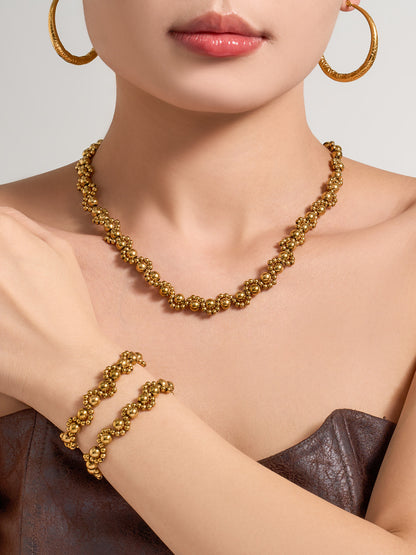 316L Stainless Steel 18K Gold PVD Vintage Mixed Metal Beaded Chain Bracelet Necklace - Vintage Mixed Metal Beaded Chain Wholesale Stainless Steel Jewelry - Sensitive Skin Friendly - Detail 7