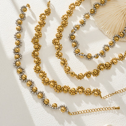 316L Stainless Steel 18K Gold PVD Vintage Mixed Metal Beaded Chain Bracelet Necklace - Vintage Mixed Metal Beaded Chain Wholesale Stainless Steel Jewelry - Sensitive Skin Friendly - Detail 8