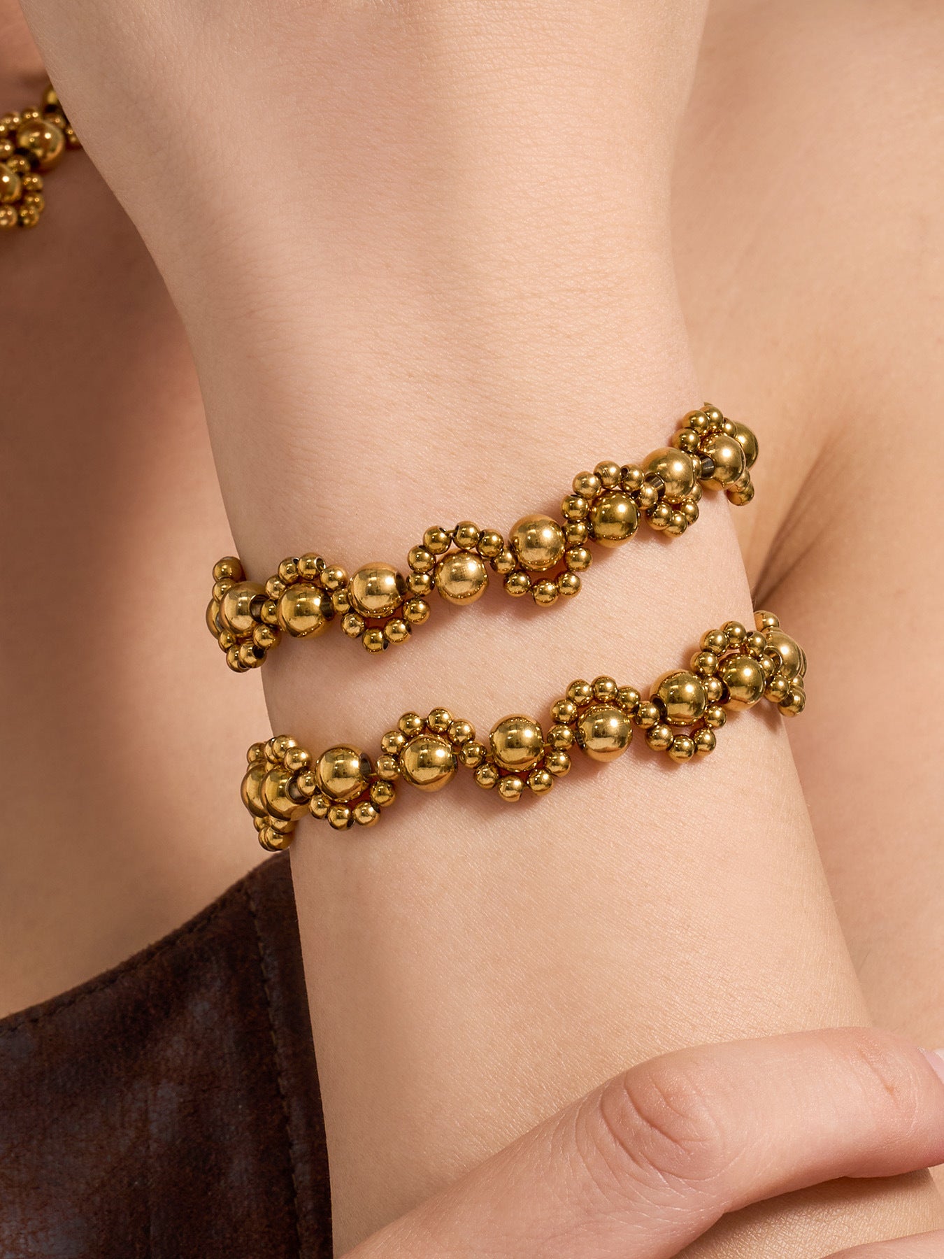 316L Stainless Steel 18K Gold PVD Vintage Mixed Metal Beaded Chain Bracelet Necklace - Vintage Mixed Metal Beaded Chain Wholesale Stainless Steel Jewelry - Sensitive Skin Friendly - Detail 9
