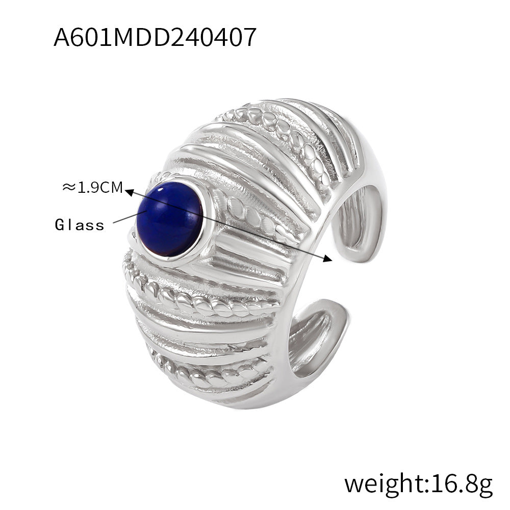 316L Stainless Steel 18K Gold PVD Vintage Multi-Layer Textured Ring - Vintage Multi-Layer Textured Ring Black Drip Oil Tiger Eye Stone Blue Drip Oil Wholesale Stainless Steel Jewelry - Sensitive Skin Friendly - Detail 1