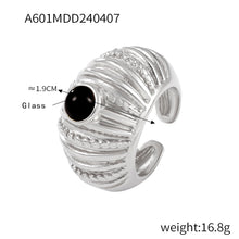 316L Stainless Steel 18K Gold PVD Vintage Multi-Layer Textured Ring - Vintage Multi-Layer Textured Ring Black Drip Oil Tiger Eye Stone Blue Drip Oil Wholesale Stainless Steel Jewelry - Sensitive Skin Friendly - Detail 14