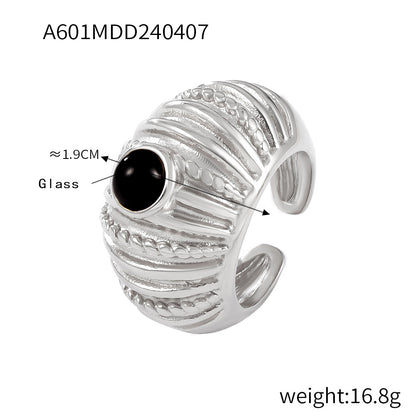 316L Stainless Steel 18K Gold PVD Vintage Multi-Layer Textured Ring - Vintage Multi-Layer Textured Ring Black Drip Oil Tiger Eye Stone Blue Drip Oil Wholesale Stainless Steel Jewelry - Sensitive Skin Friendly - Detail 14