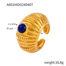 316L Stainless Steel 18K Gold PVD Vintage Multi-Layer Textured Ring - Vintage Multi-Layer Textured Ring Black Drip Oil Tiger Eye Stone Blue Drip Oil Wholesale Stainless Steel Jewelry - Sensitive Skin Friendly - Detail 8