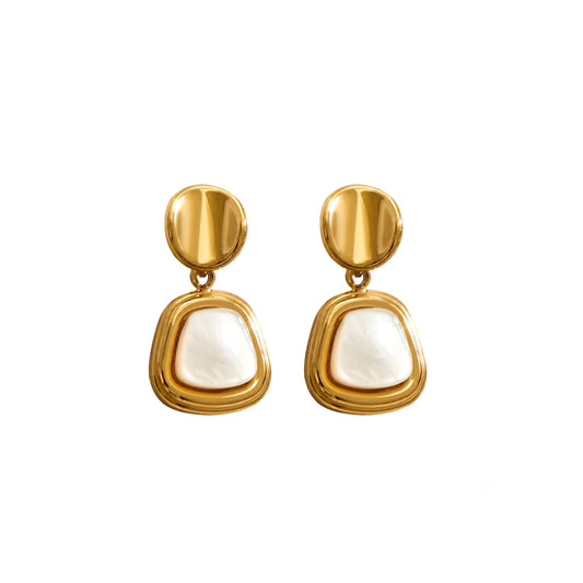 316L Stainless Steel 18K Gold PVD Vintage Natural Mother of Pearl Square Dangle Earrings - Vintage Mother of Pearl Square Dangle Gold Earrings Wholesale Stainless Steel Jewelry - Sensitive Skin Friendly - Detail 11