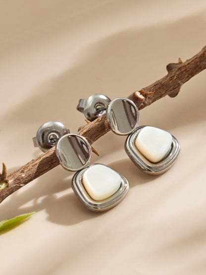 316L Stainless Steel 18K Gold PVD Vintage Natural Mother of Pearl Square Dangle Earrings - Vintage Mother of Pearl Square Dangle Gold Earrings Wholesale Stainless Steel Jewelry - Sensitive Skin Friendly - Detail 7