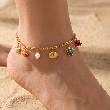 316L Stainless Steel 18K Gold PVD Vintage Ocean Element Necklace - Vintage Ocean Element, Minimalist Design Wholesale Stainless Steel Jewelry - Sensitive Skin Friendly - Detail 1