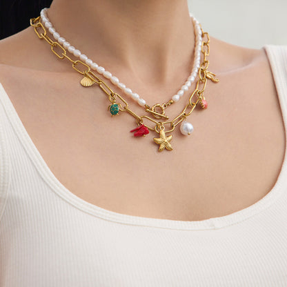 316L Stainless Steel 18K Gold PVD Vintage Ocean Element Necklace - Vintage Ocean Element, Minimalist Design Wholesale Stainless Steel Jewelry - Sensitive Skin Friendly - Detail 14