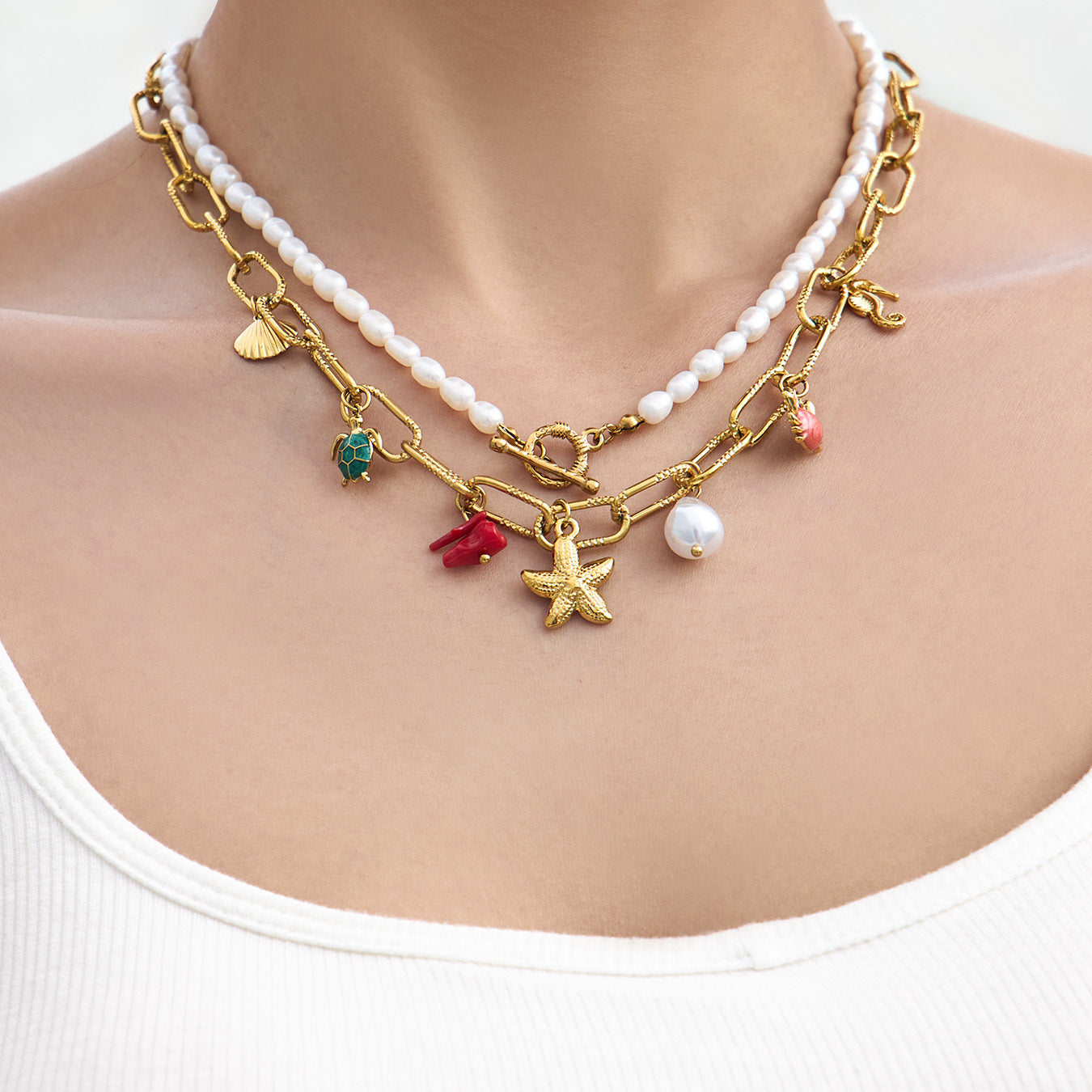 316L Stainless Steel 18K Gold PVD Vintage Ocean Element Necklace - Vintage Ocean Element, Minimalist Design Wholesale Stainless Steel Jewelry - Sensitive Skin Friendly - Detail 5
