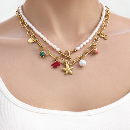 316L Stainless Steel 18K Gold PVD Vintage Ocean Element Necklace - Vintage Ocean Element, Minimalist Design Wholesale Stainless Steel Jewelry - Sensitive Skin Friendly - Detail 5
