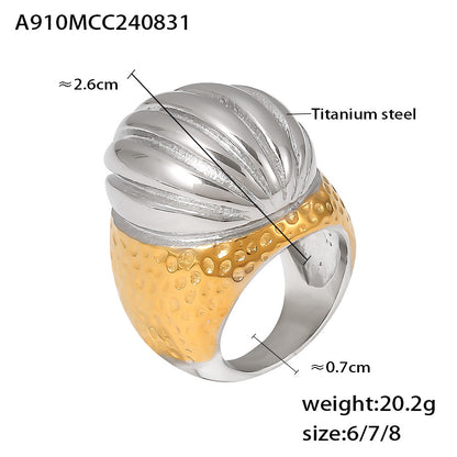 316L Stainless Steel 18K Gold PVD Vintage Oval Textured Ring - Vintage Oval Textured Ring Wholesale Stainless Steel Jewelry - Sensitive Skin Friendly - Detail 4