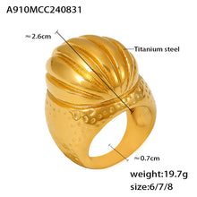 316L Stainless Steel 18K Gold PVD Vintage Oval Textured Ring - Vintage Oval Textured Ring Wholesale Stainless Steel Jewelry - Sensitive Skin Friendly - Detail 5