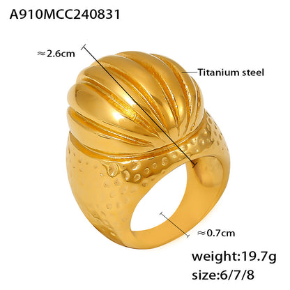 316L Stainless Steel 18K Gold PVD Vintage Oval Textured Ring - Vintage Oval Textured Ring Wholesale Stainless Steel Jewelry - Sensitive Skin Friendly - Detail 5