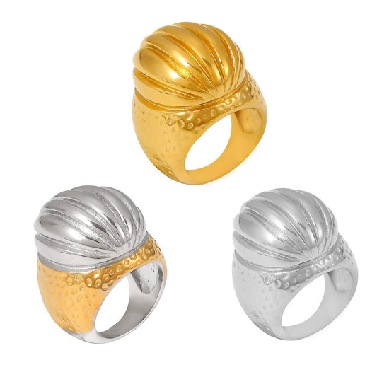 316L Stainless Steel 18K Gold PVD Vintage Oval Textured Ring - Vintage Oval Textured Ring Wholesale Stainless Steel Jewelry - Sensitive Skin Friendly - Detail 6