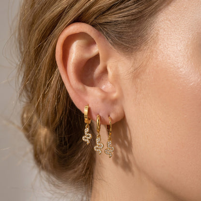 316L Stainless Steel 18K Gold PVD Vintage Pave Zircon Serpent Huggie Earrings - Vintage Gold Pave Zircon Serpent Huggie, Trendy, Delicate Luxury Wholesale Stainless Steel Jewelry - Sensitive Skin Friendly - Detail 10